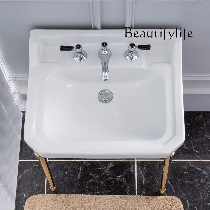 

BJ Basin Hot And Cold American Faucet Pull-up Launching Retro Style Eight-inch Three-hole Wash Basin