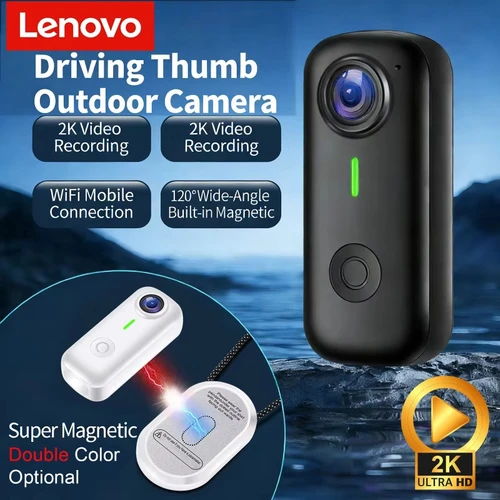 Lenovo 2K Cámara deportiva magnética Mini cámara de pulgar WiFi 120 °   Antivibración inteligente gran angular para casco de motocicleta Vlog de ciclismo