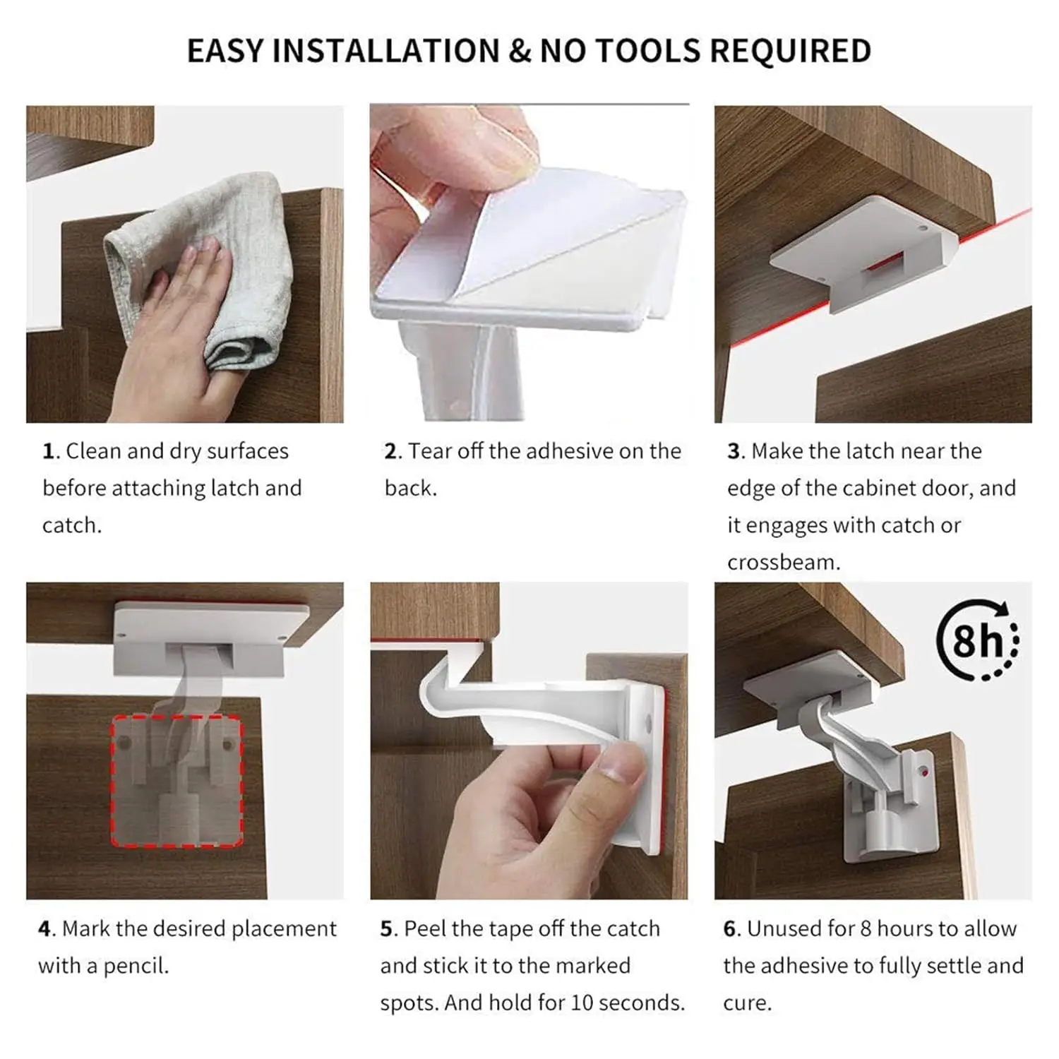 Invisible Baby Cabinet Latch Locks, No Drilling Strong Adhesive Child Safety Locks for Cabinets Drawers with Countertop Overhang - view 6