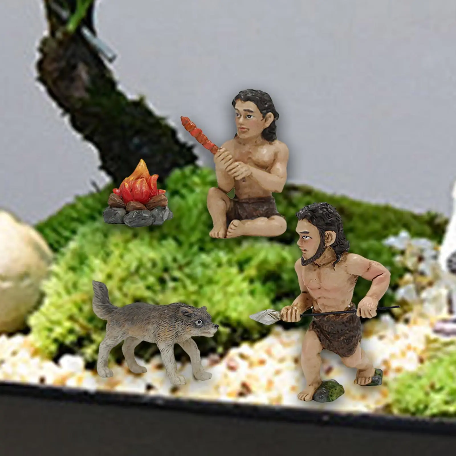 Wolf Sculpture Primitive Man Garden Statue Wild Man Miniature Figurine for DIY Fairy Garden Diorama Lawn Farmhouse Bookshelf