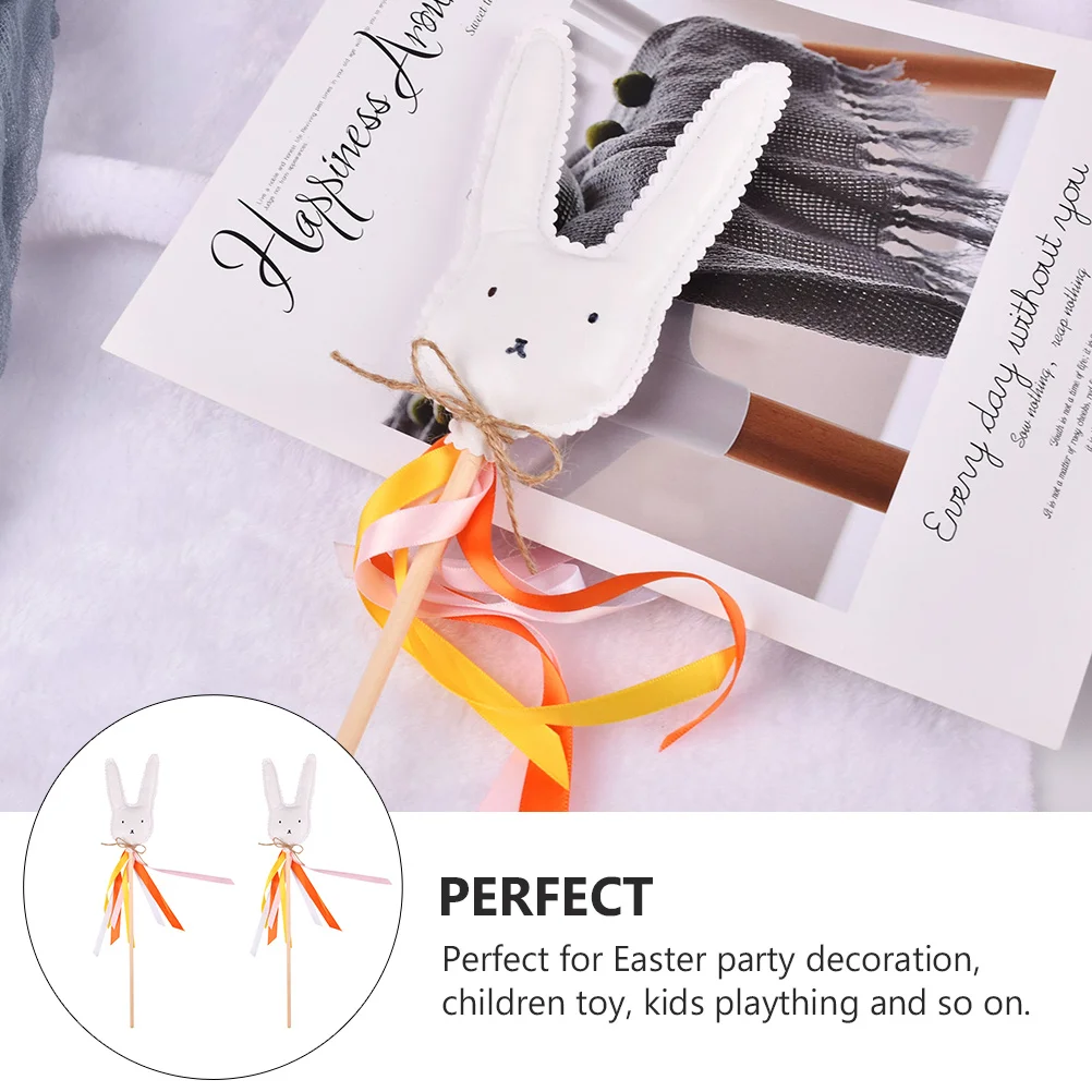 Palo de Hada de conejito de Pascua para decoración, juguete para niños, accesorios de fiesta de Pascua, varita con patrón de conejo, adorno de palo, 2 uds.