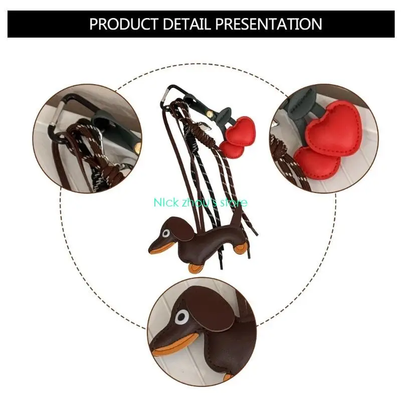 E15E Fashionable Retro Sausage Dog Keyring Fashionable Sturdy PU Jewelry Accessory for Collectors and Trendsetters Use