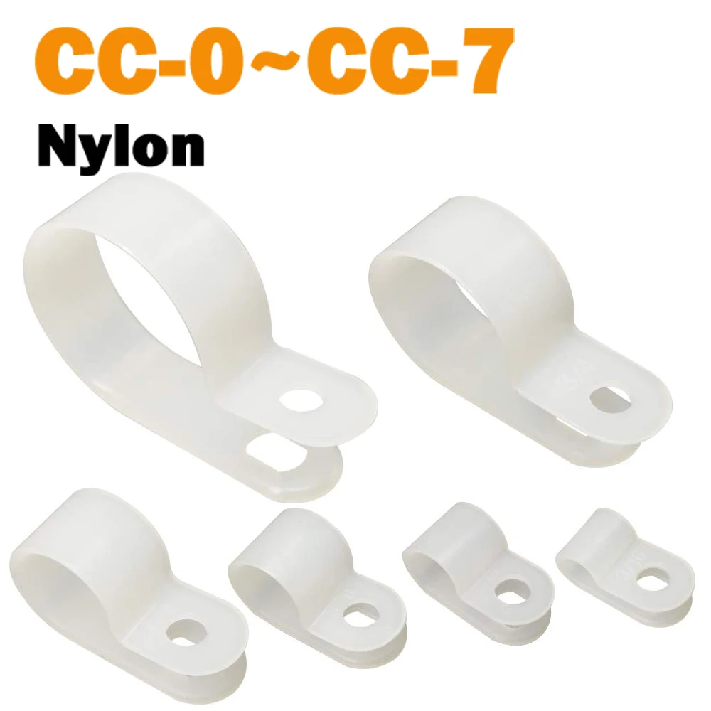 20Pcs~100Pcs Cable Clamp CC-0~CC-7 White Nylon Screws Plastic R-Type Cable Clamp Clips Fasteners Assortment for Cable Conduit