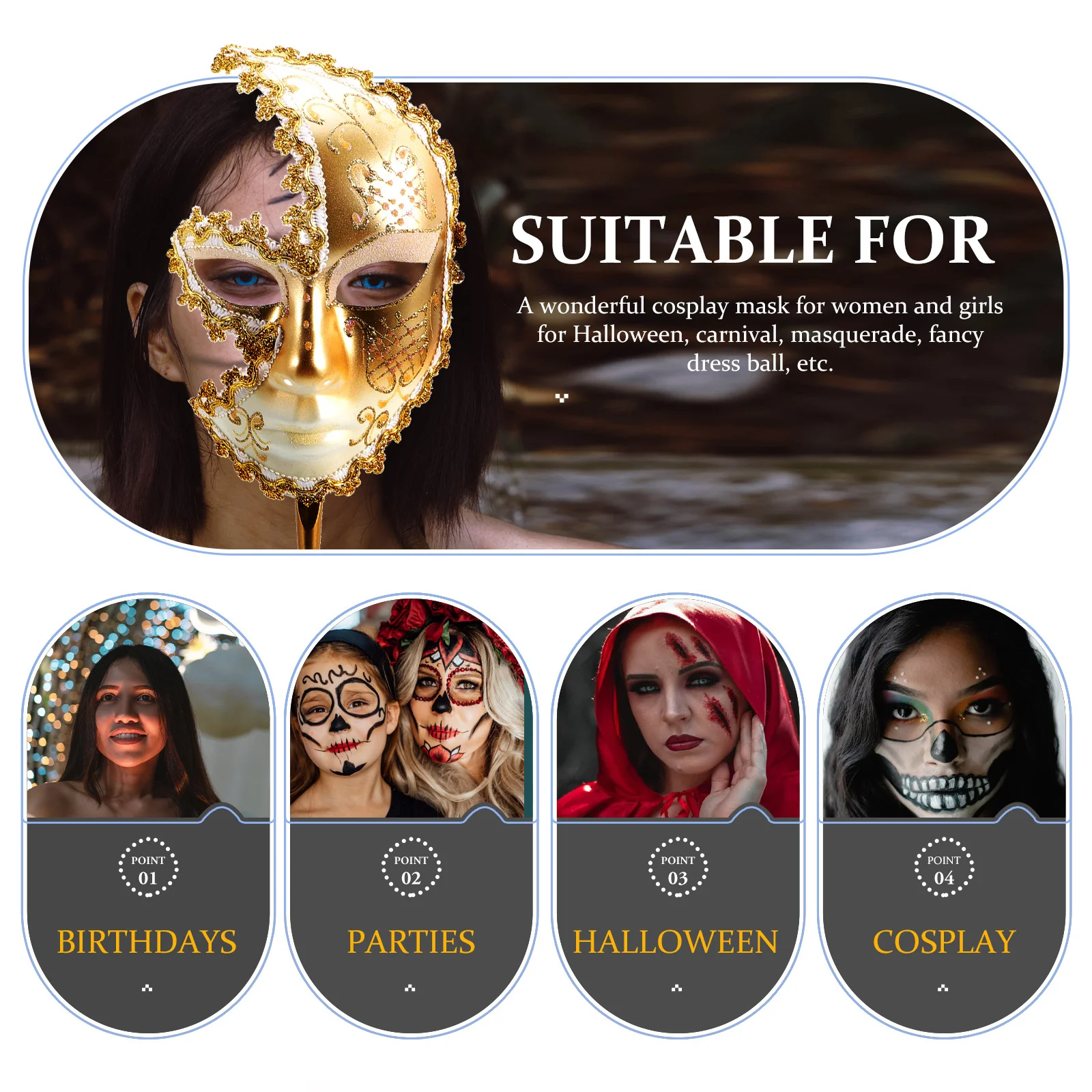 Máscara de fiesta veneciana para hombres, suministros de disfraces, máscaras decorativas festivas, accesorios con palo para hombres