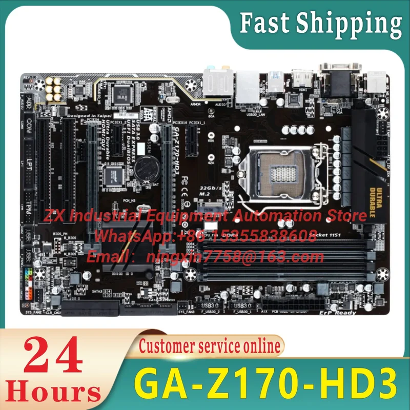 100% prueba GA-Z170-HD3 placa de escritorio Z170 Socket LGA 1151 DDR4 compatible con i7 6700K. en stock