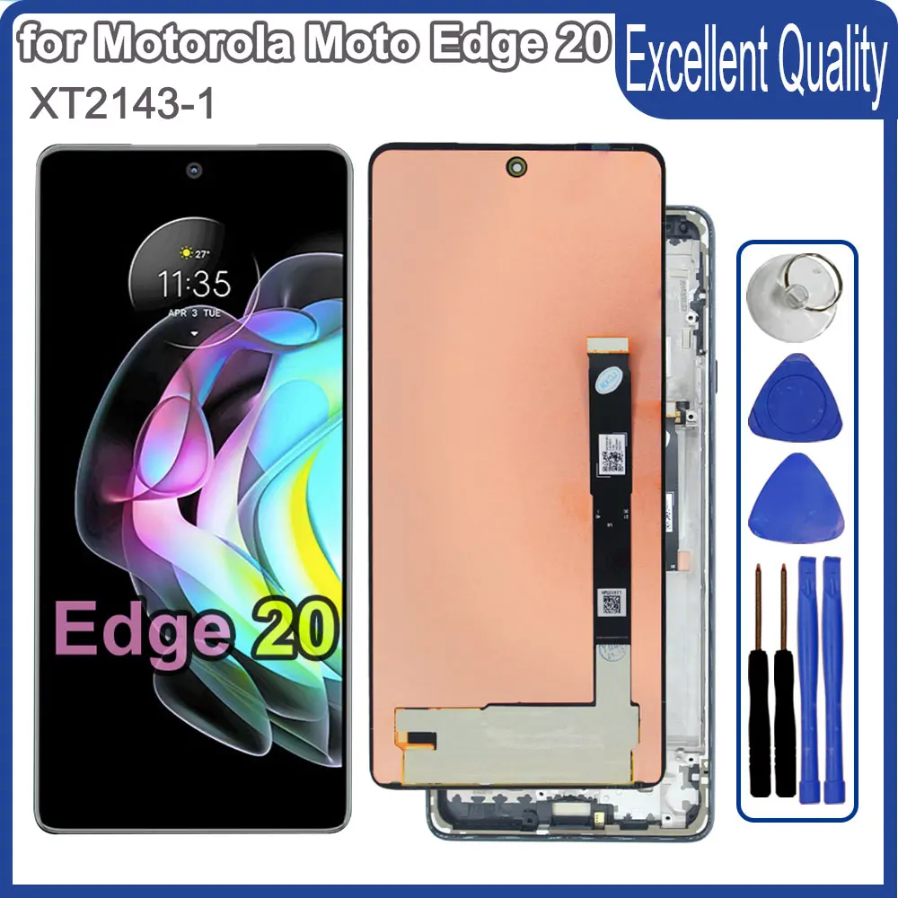 Super AMOLED LCD for Motorola Edge 20 LCD Display Touch Screen Digitizer Replacement for Moto Edge 20 XT2143-1 LCD With Frame