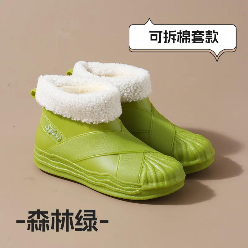 Autumn Winter Women Short Rain Boots Low Top Warm Plush Female Outdoor Non-slip Snow Boots Woman Comfortable Working Flat Shoes