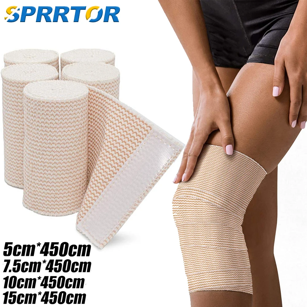 1 rouleau de bandage élastique rond de qualité supérieure, bandage de compression sans latex de coton rond avec auto-fermeture, support et premiers