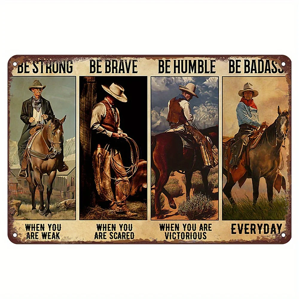 Vintage Cowboy Riding Horse Metal Tin Sign - Inspirational Wall Art with Motivational Quotes 