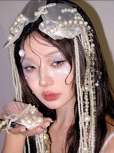 Ocean Mermaid Shell Pearl Fringed Headdress Show Makeup Styling Photography Conch Hair Accessories Elf Shark Prop