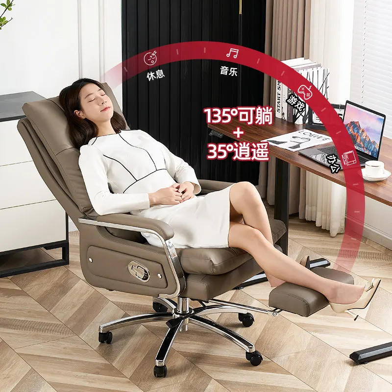 Image 4: Chaise d'ordinateur, fauteuil de bureau confortable, chaise inclinable, chaise de patron en cuir, confortable pour les longues sessions assises