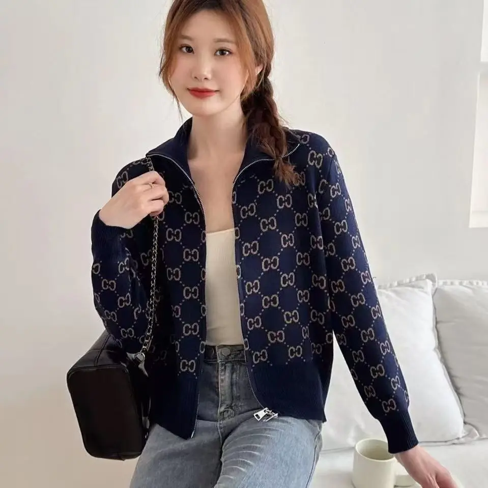 Veste tricotée en Jacquard à col demi-tortue, nouveau Style, fermeture éclair, lettre de haute qualité, à la mode, printemps automne