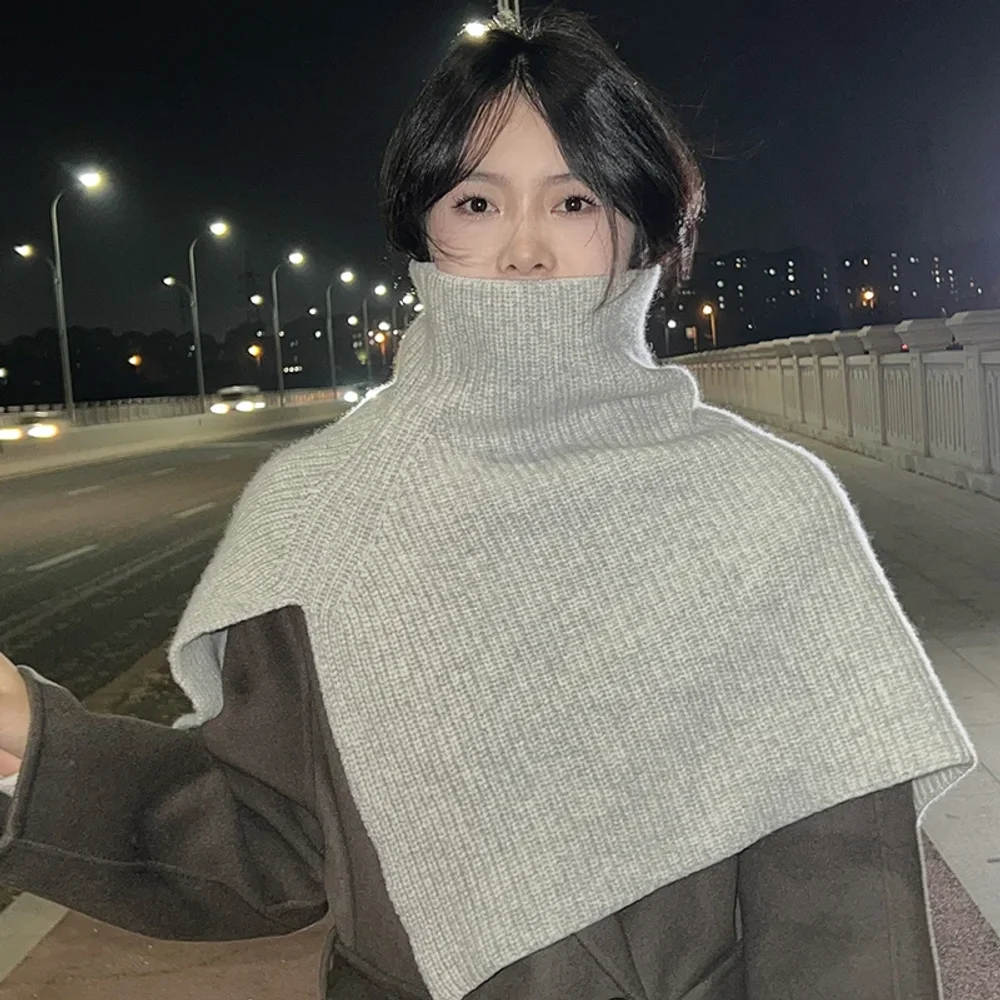 100% de lana merina para mujer, chal de cuello alto tejido, bufanda de estilo coreano, jersey irregular de moda cálida para invierno, chal para mujer