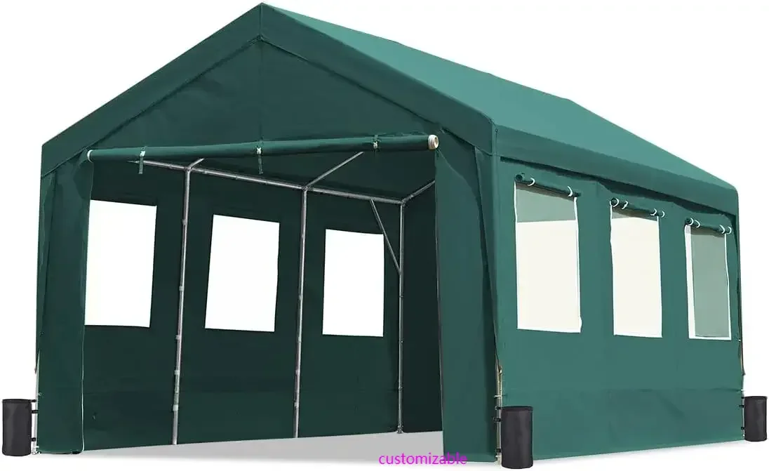 

12x20 ft Car Canopy Garage Heavy Duty Carport Boat Shelter Party Tent, Adjustable Peak Height from 9.5ft to 11ft, Green