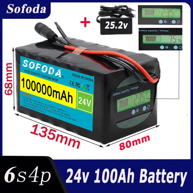 24V Battery 500W 6S4P Lithium Battery Pack 100Ah Suitable for 100W 250W 500W motor with Capacity Indicator&BMS+Charger