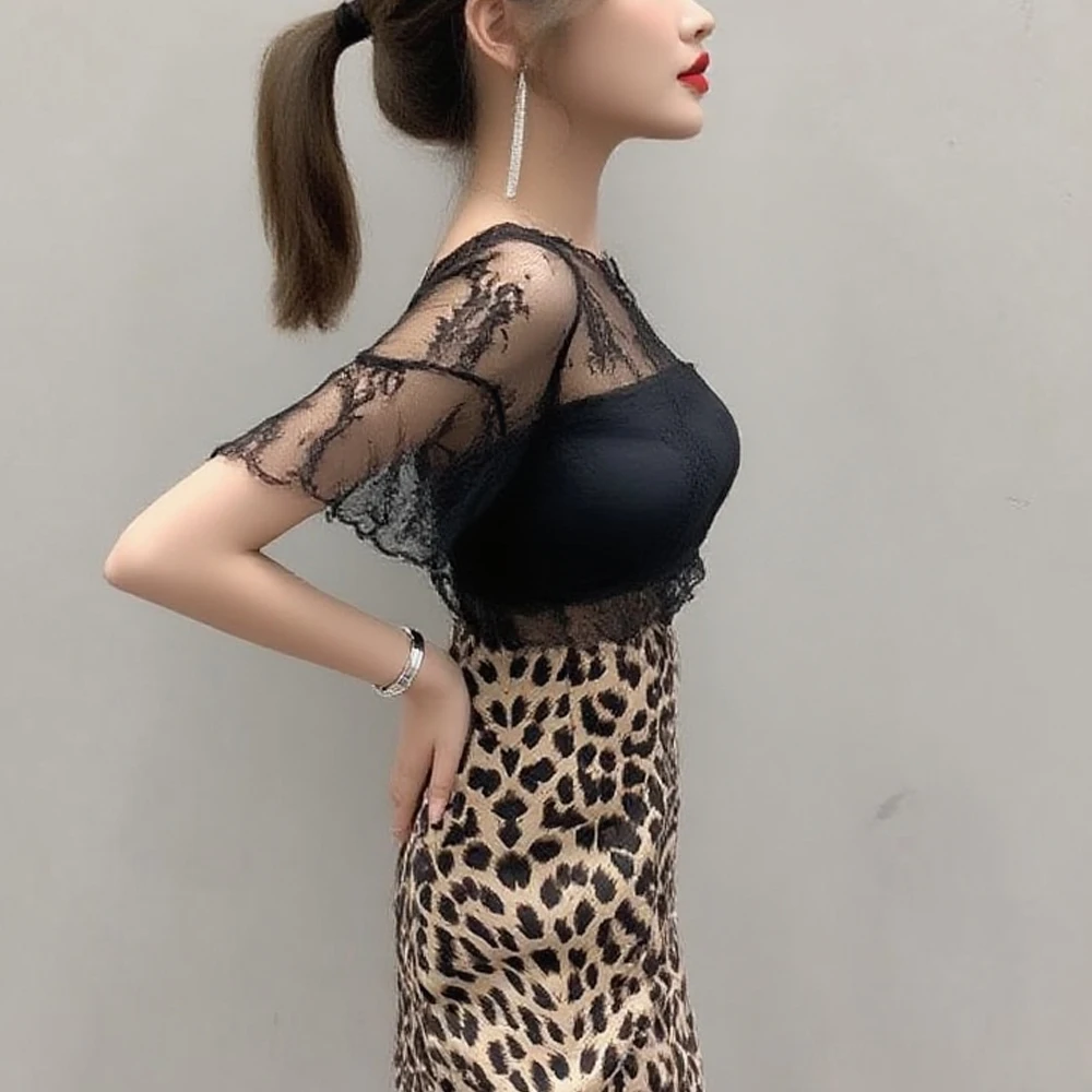 

Sexy See Through Elastic Thin Flower Lace T Shirt Women Black White Coffee Brown O Neck Flare Sleeve Short Sleeve Shirts Top