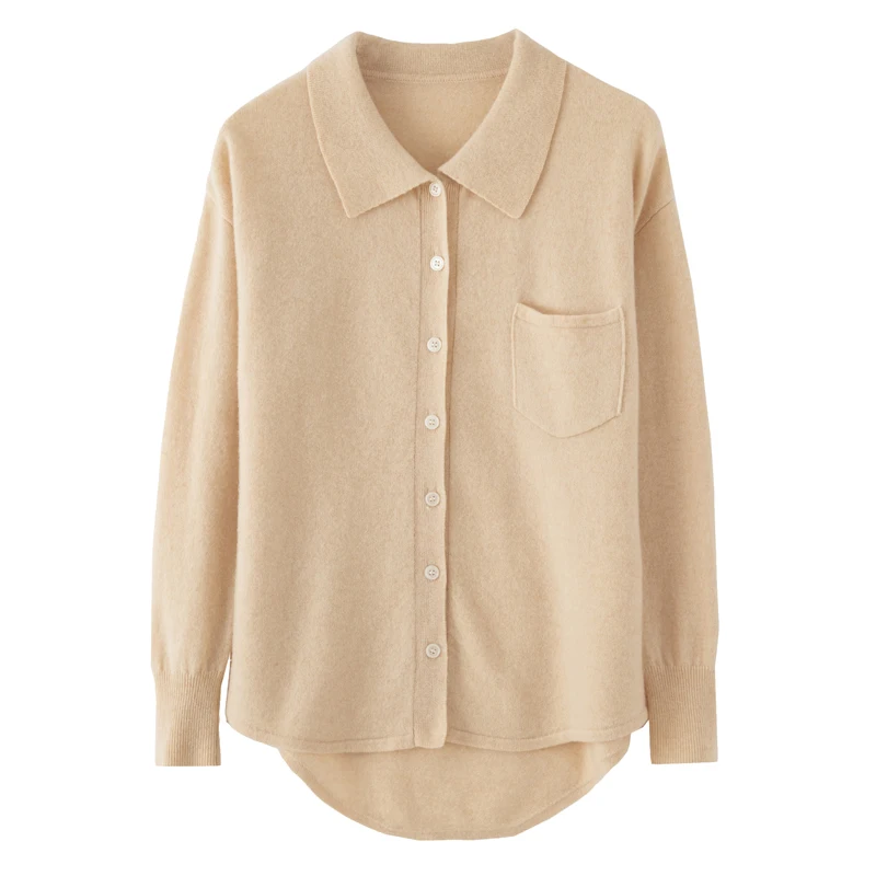 

Женская одежда, весенний кардиган-поло из 100% мериносовой шерсти с ласточкиным хвостом, однотонная трикотажная рубашка, новый женский свитер