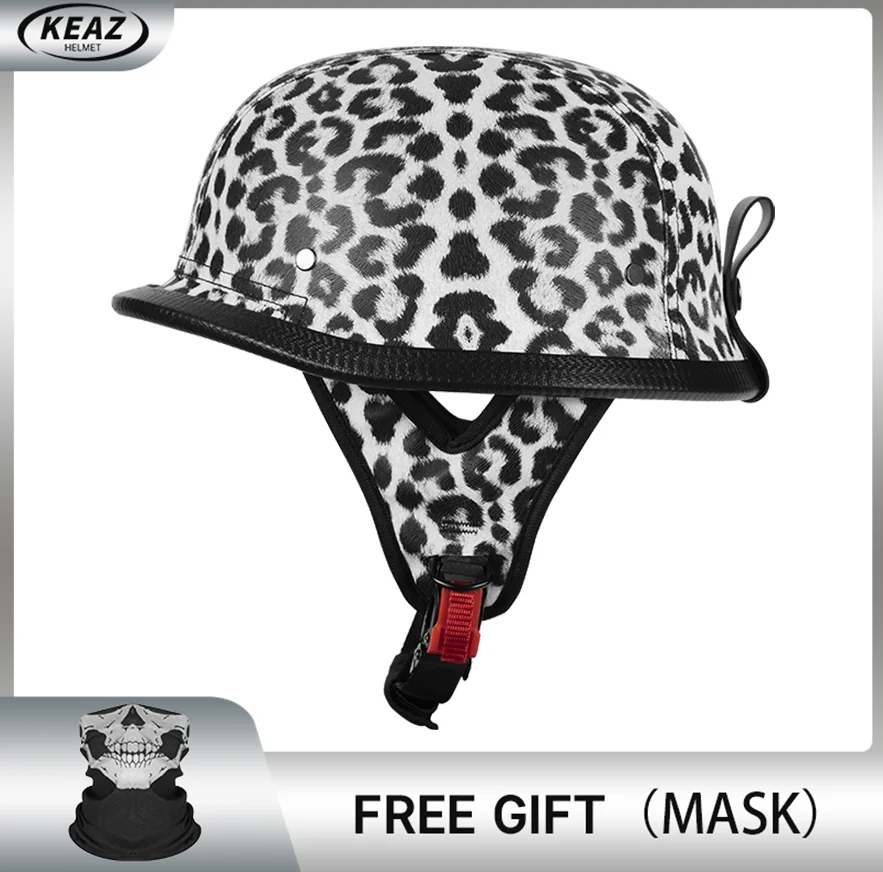 

Полуоткрытый шлем с леопардовым принтом из кожи, сертифицированный DOT, легкий, для мотоцикла, скутера, мопеда