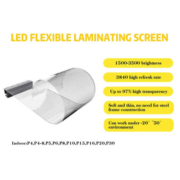 P20 240x1000mm High Transparent Crystal Film LED Display Self Adhesive Flexible Glass Indoor Outdoor Commercial Advertising