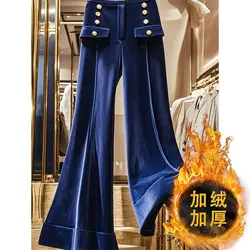 Temperament Buttons Solid Color High Waist Flare Ladies Fashionable Wide Leg Pants Autumn New Elegant Trousers Women Clothes