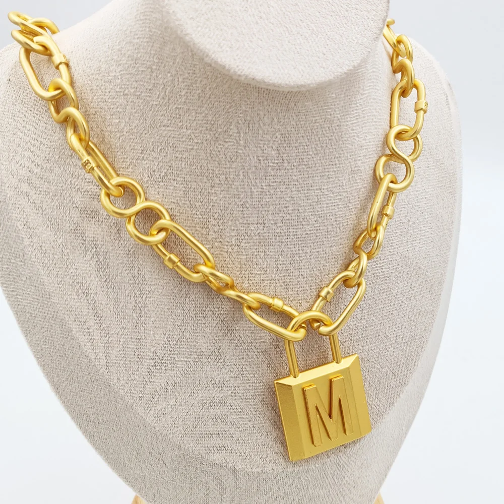 1pcs New Fashion Punk Exaggerated Thick Chain Letter Lock Necklace Bracelet For Women Man Party Jewelry