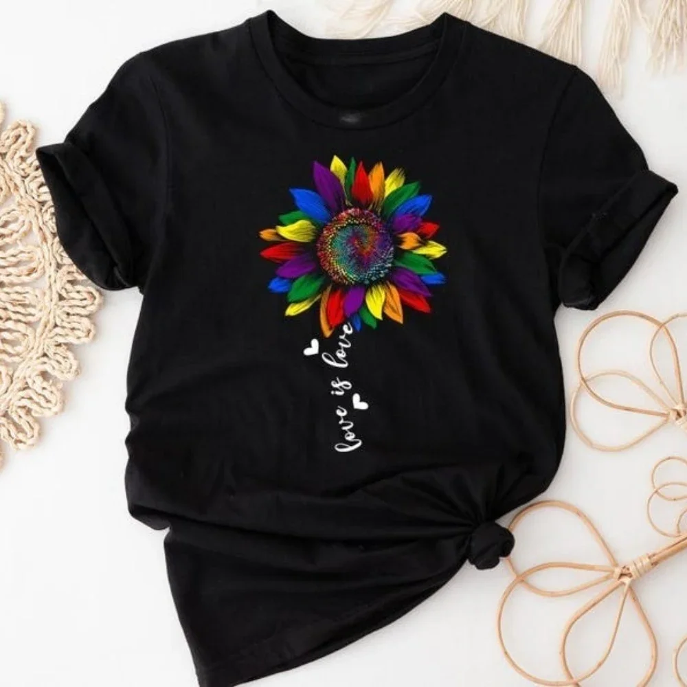 Womens Love Is Love LGBTQ Support Gay Pride Graphic T Shirts Woman Man Summer Fashion Casual Cotton Short-sleev Streetwear