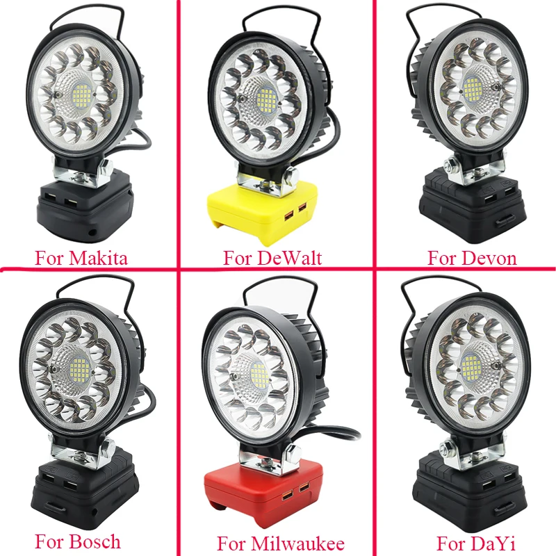 

LED Work Lights Torch Camping Lamp For Makita For DeWalt For Bosch For Milwaukee Devon DaYi Lomvum Zhipu Jingmi Li-ion Battery