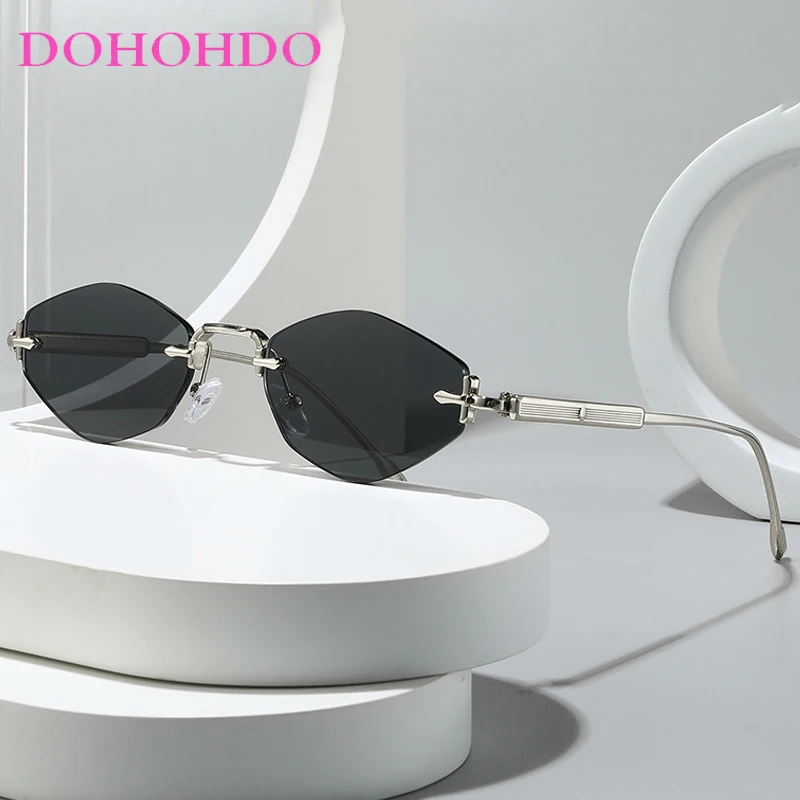 

New Fashion Small Polygonal Metal Rimless Sunglass Man Women Luxury Designer Shade Summer Traveling Driving Eyewear Ladies UV400