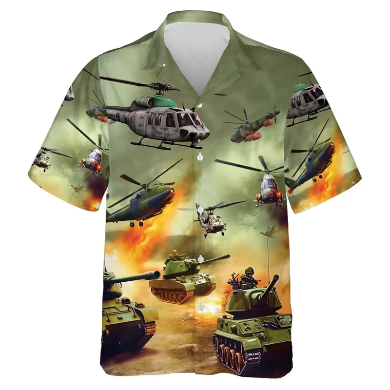 Full print Aircraft Graphic Shirts For Men Fashion Casual Plane Hawaiian Beach Shirt Air Force Men'sShort Sleeve Lapel Blouse