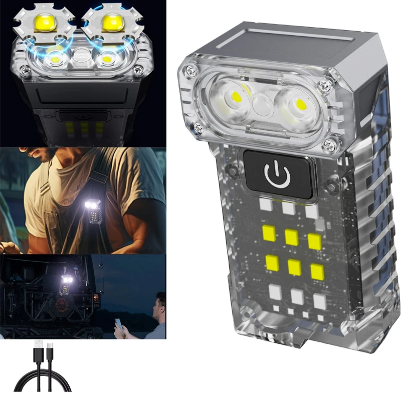 Keychain Light USB Rechargeable Torch Lamp Multifunctional Flashlight Outdoor Portable  Rotate and Fold 90° Work Light