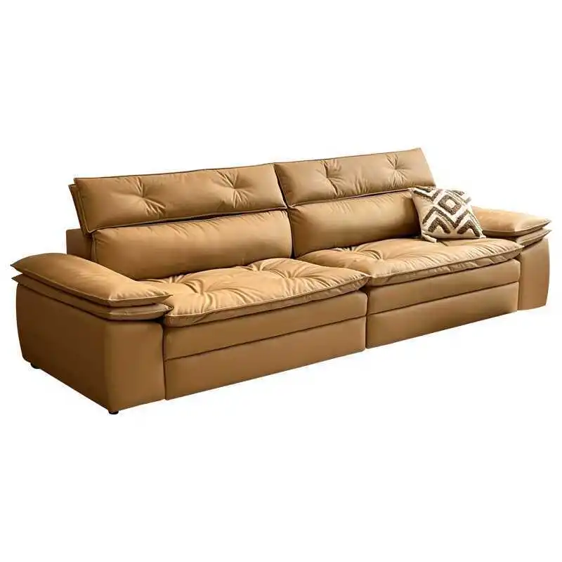 

Electric multifunctional leather sofa living room straight row retractable sofa bed