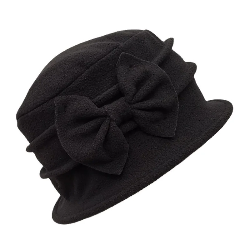2025 Cheaper Double-layer Fleece Anti-Cold Fisherman Hats Autumn and Winter Warm Hat for Women with Bow Elegant Mom Hats
