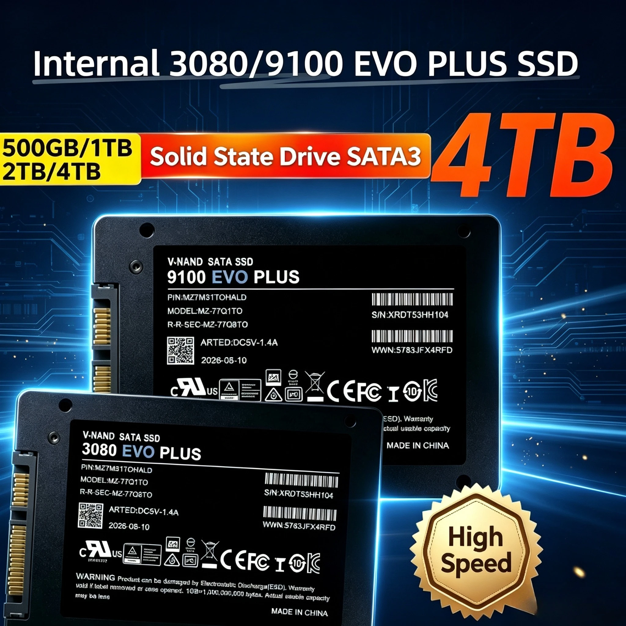 High Speed 4TB SATA3 Internal 3080/9100 EVO PLUS SSD Solid State Disk  for Desktop Microcomputer Laptop Pro Use