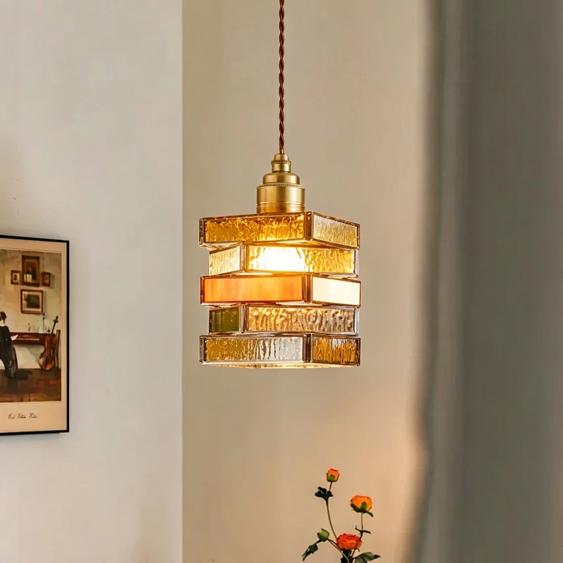 American Vintage Glass Pendant Light Handmade Pendant Lamp for Bedroom Bedside Living Room Corridor Aisle Home Decor Lighting