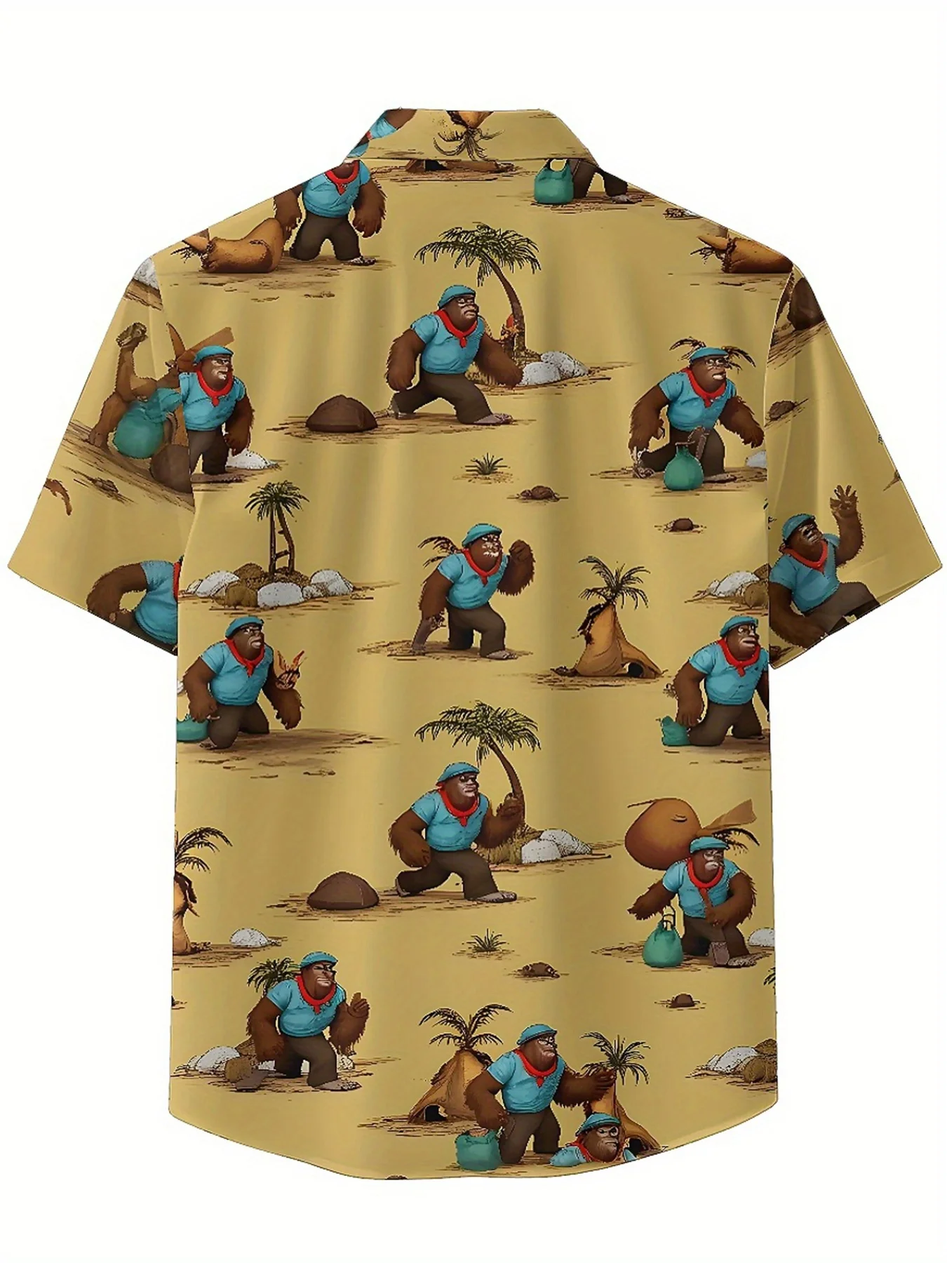 Men's Plus Size Hawaiian Shirts Sasquatch Jungle Adventure Theme pattern, Button Up Shirts, Unisex Casual Clothing, Summer Tops