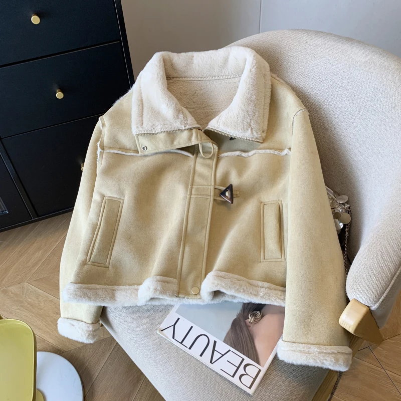 

Зима 2025, новинка Sle Thiened ort, мотоциклетная кожаная шуба с внутренним мехом ягненка, корейская версия, пальто (3) Super Hot