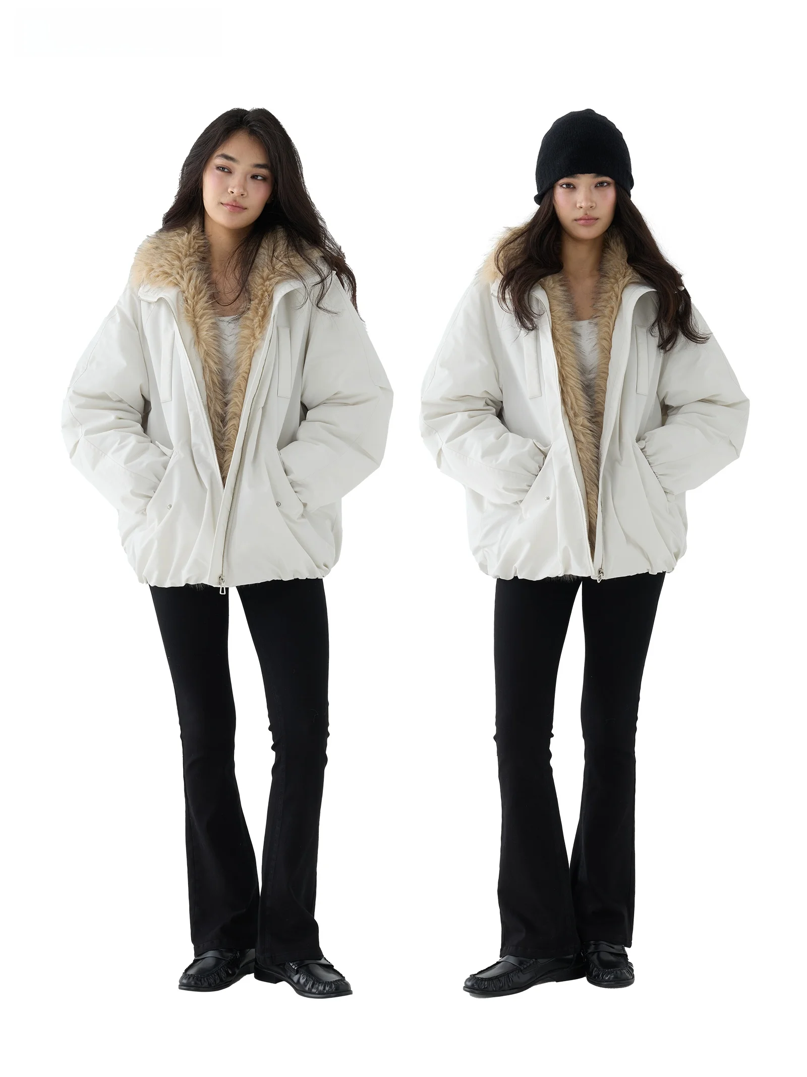 

Экологичная парка с меховой отделкой и воротником-цветком в стиле пэчворк, длинный рукав, на молнии, стандартная длина