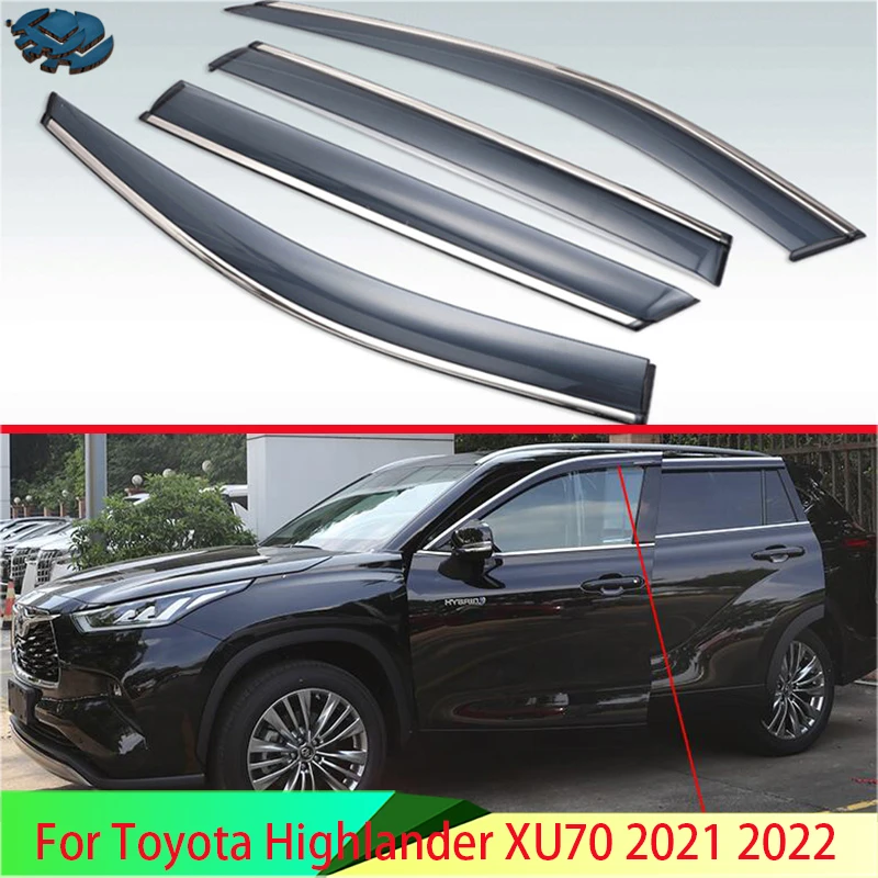 

For Toyota Highlander XU70 2021 2022 Car Accessories Plastic Exterior Visor Vent Shades Window Sun Rain Guard Deflector 4pcs