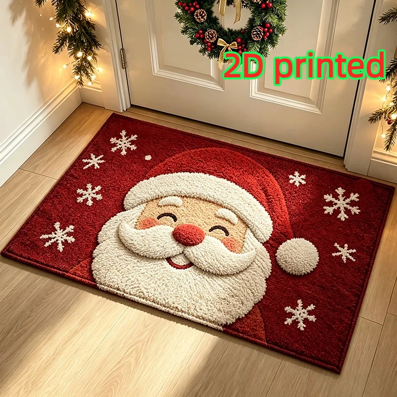 Red Santa Claus Christmas Door Mat Snowflake Outdoor And Indoor Carpet New Year Merry Christmas Home Decor Non-Slip Foot Mat