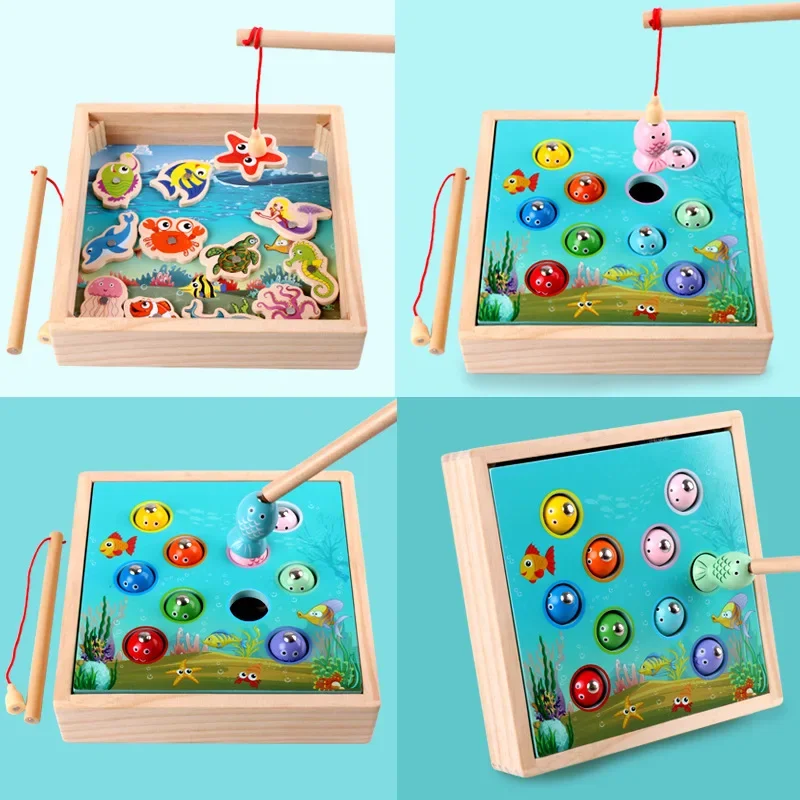 Wooden Magnetic Fishing Games Baby Early Education Puzzle Scratching Toys 3D Fish Brain Development Montessori Teaching Aids