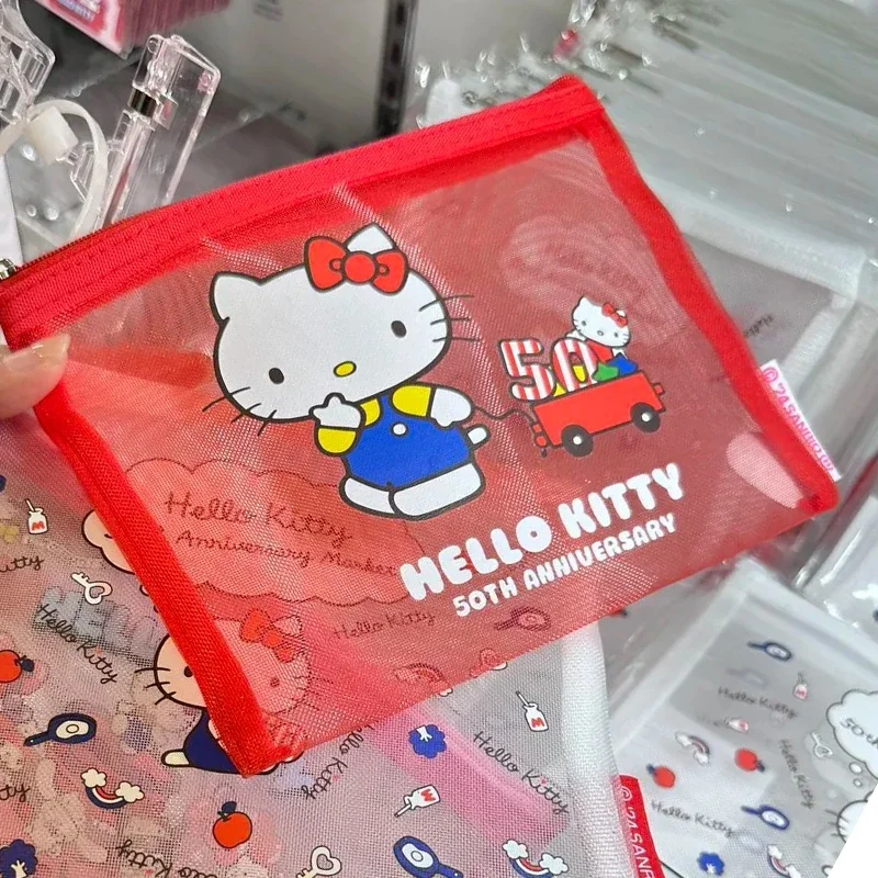 Kawaii Charm Net tela lindo Kawaii HK bolsa de maquillaje almacenamiento portátil lindo coreano japonés estético gatito bolsa de almacenamiento regalo