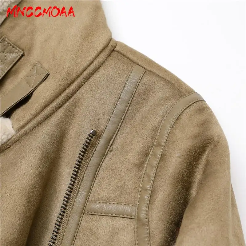 MNCCMOAA 2024 High Quality Winter Women Fashion Thick Warm Lambwool Jacket Coat Female Solid Color Casual Zipper Outwear Ladies