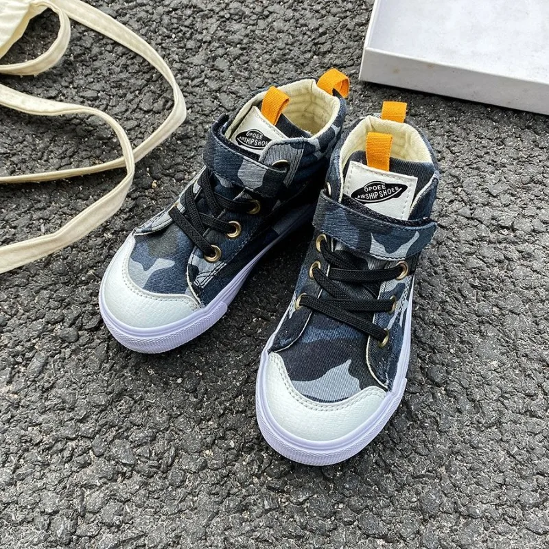 

Детские высокие парусиновые туфли, весна-осень 2026, Новое поступление, кроссовки на липучке в китайском стиле с камуфляжным принтом, унисекс для мальчиков и девочек