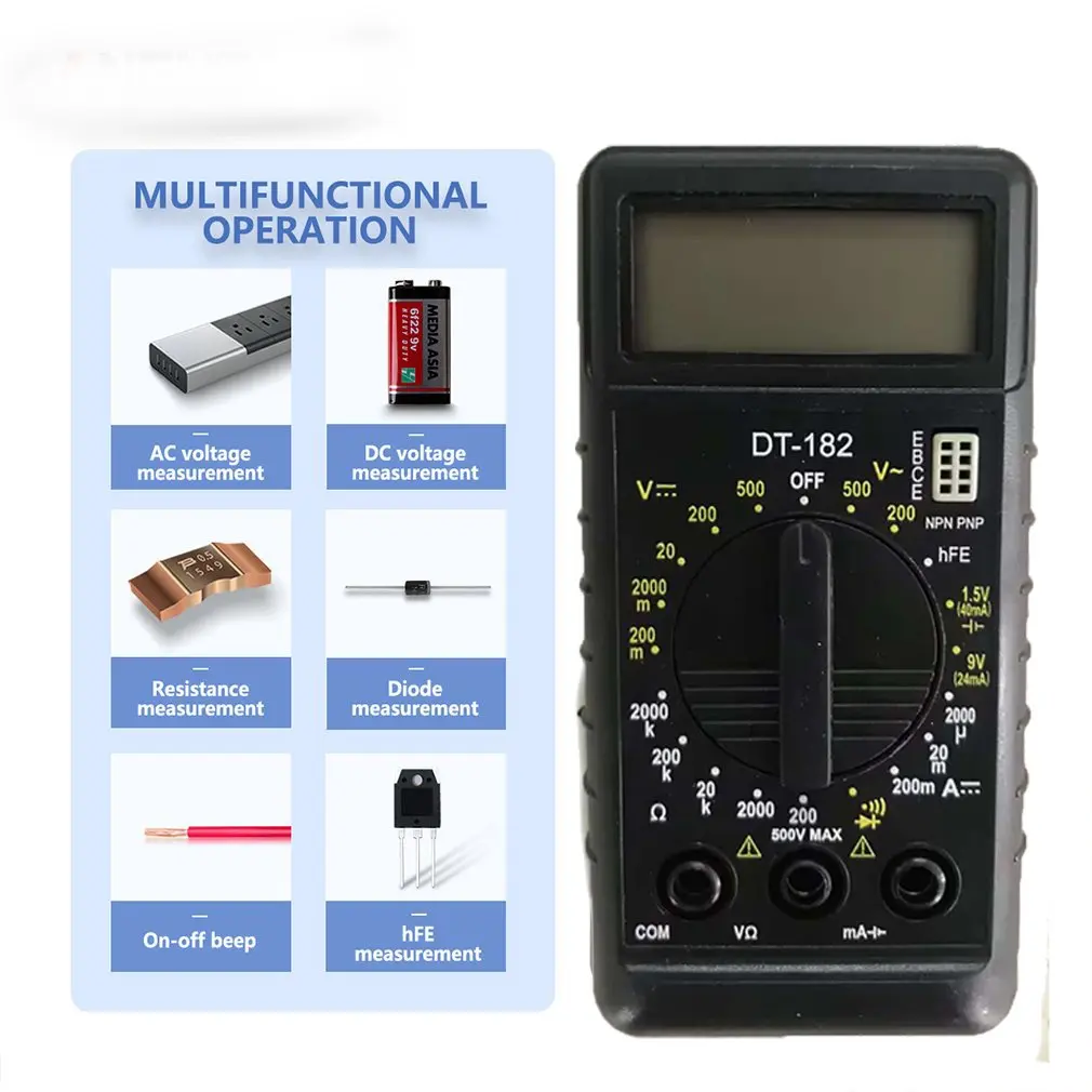 DT-182 Digitale Mini Multimeter Dc/Ac Spanning Stroommeter Handheld Pocket Voltmeter Ampèremeter Diode Triode Tester Multitester
