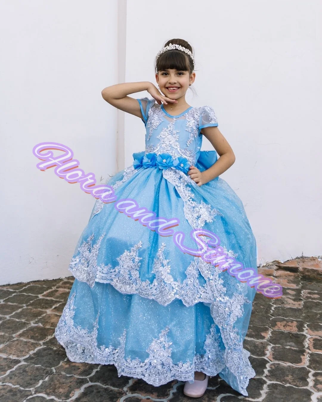 Blue Flower Girl Dress for Wedding Tulle Puffy Applique Elegant Red Kids Birthday Party First Communion Ball Gowns Customized