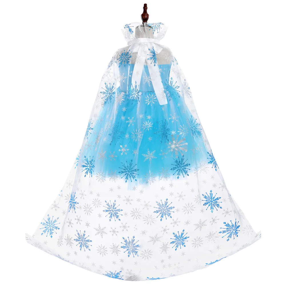 Skyblue Sequins Elsa Princess Dress Up Costume for Girls Snow Queen Ballet Tutus with Cloak Crown Kids Christmas New Year Outfit