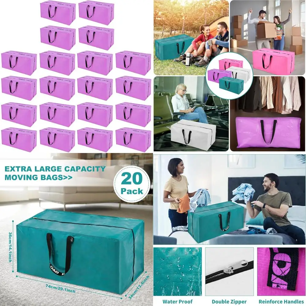 

Extra Large Heavy-Duty Storage Bags - 20 Pack, 29x14x13 Inches, Zippered & Reinforced Handle for Moving, Clothing, Shoes, Travel