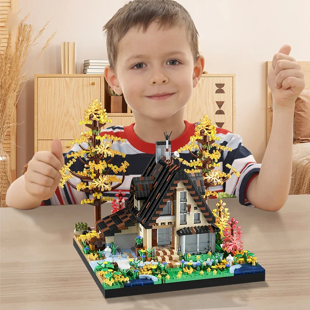 مكعبات بناء منزل خشبي، ألعاب تجميع صغيرة يمكنك صنعها بنفسك، ديكور منزلي، نموذج بلاستيكي، ألعاب تعليمية، هدية عيد الميلاد والعام الجديد