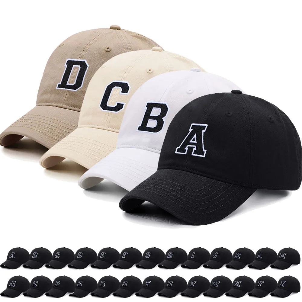 Initial Letter A-Z Black Baseball Cap For Men Womne High Quality Soft Cotton Embroider Fashion Team Sport Visors Snapback Caps