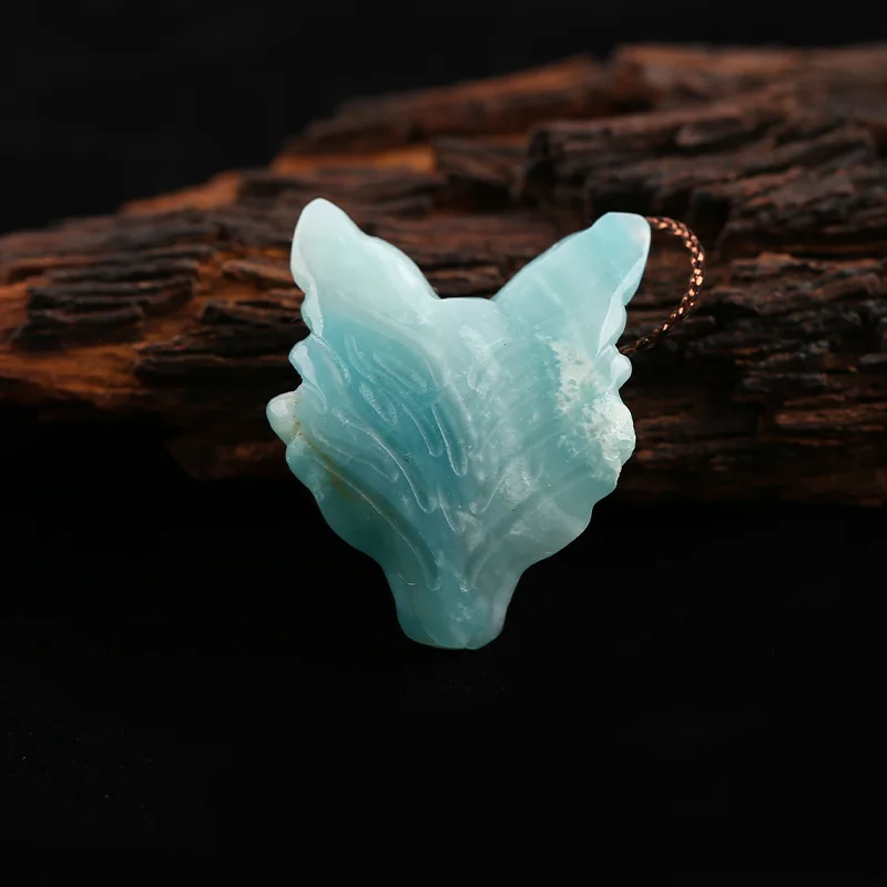 Natural Stone Amazonite Wolf Head Pendant Bead,Handcarved Animal Pendant DIY Jewelry Necklace Accessories 26x18x11mm 5g